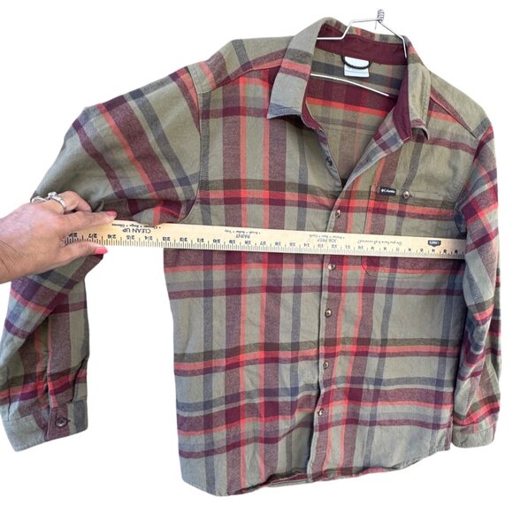 Columbia Mens Plaid Long Sleeve Button-Up Shirt L Green & Red - Picture 9 of 10